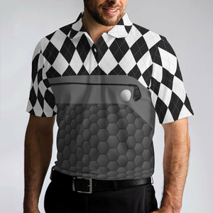 Polo de golf pour homme à manches courtes, motif Argyle, séchage rapide, 100 % polyester, design sportif avec logo imprimé 'Hole In One' au dos - Product Image 5