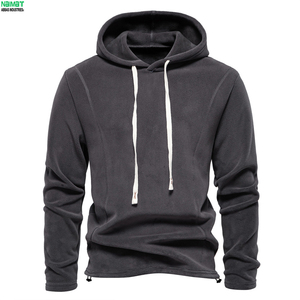 Sweat-shirt à capuche en polaire bleu marine pour homme, coupe classique, décontracté, pour l'hiver, avec cordons de serrage blancs et poche avant - Product Image 2