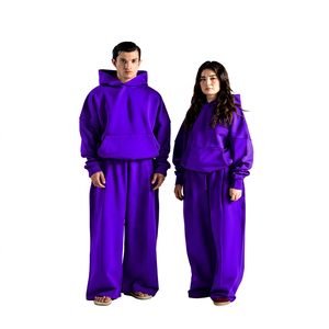 Conjunto Deportivo Unisex con Capucha Negra, Corte Holgado, 100% Algodón, Transpirable, Informal, Otoñal, Color Sólido, con Bolsillos Laterales - Product Image 3