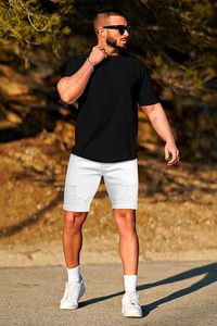 Men's White Denim Shorts Mid Waist Ripped Distressed Casual Summer Cotton Breathable Straight Leg Style - Product Image 6