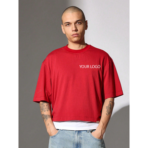 T-shirt Homme Rouge Col Rond Manches Courtes Coupe Droite Haute Qualité Polyester/Coton Décontracté Imprimé Logo Avant Anti-Plis Respirant - Product Image 1