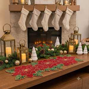 Hand Knitted Poinsettia <b>Table</b> <b>Runner</b> Red Green Christmas for Holiday <b>Dining</b> Dcor Home Polyester/Cotton Embroidered Mohammad - Product Image 5