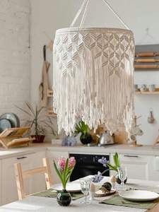 Lámpara de Macramé de Estilo Bohemio Vintage, Hecha a Mano, Ecológica, de Cordón de Algodón Tejido, Lámpara Colgante para Decoración Rústica del Hogar - Product Image 2