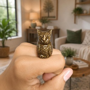 SHUBHAM Vintage Owl Figurine Brass Tone Animal Sculpture Decorative <b>Ornament</b> for Home Hotel Decor - Product Image 6