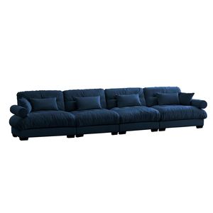 Divano Componibile in Velluto Super Confortevole e Oversize con Pouf Mobile, Braccioli Imbottiti e Tasche Profonde per Soggiorno - Product Image 4