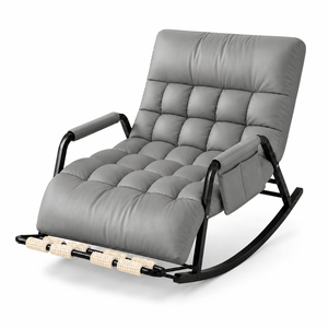 Fauteuil à bascule réglable avec repose-pieds pliable, coussin en cuir PU, chaise longue d'intérieur et d'extérieur - Product Image 1