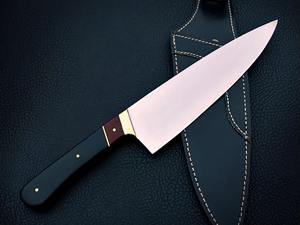 Cuchillo de Cocina Damasco Moderno Hecho a Mano con Mango de Micarta Negra y Funda de Cuero, Cuchillo de Cocina Moderno Personalizado de Acero Afilado - Product Image 2