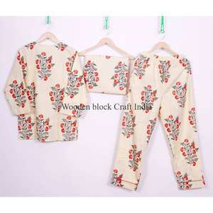 Ensemble de pyjama en coton indien pour femme, imprimé floral, avec fermeture boutonnée, pour la plage et la détente, ensemble de nuit, pyjama pour la nuit - Product Image 5