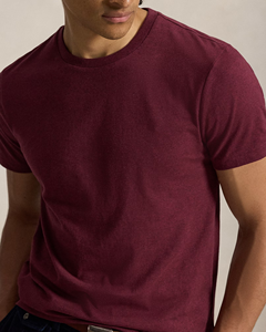 Camiseta de manga corta con cuello redondo de algodón color granate liso para hombre – Ropa informal suave, duradera y cómoda para el uso diario - Product Image 5