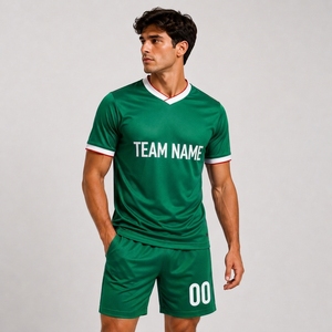 Maillot de football vert pour homme, col en V, manches courtes, personnalisable avec nom d'équipe, imprimé par transfert thermique, ensemble uniforme en polyester anti-humidité - Product Image 4