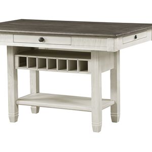 Tavolo da Pranzo Alto con Cassetti Portaoggetti, Scaffale Espositivo e Portabottiglie, Colore Bianco Antico e Marrone Rosato, Arredamento Casual per Sala da Pranzo - Product Image 3