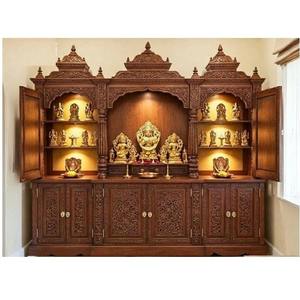 ตู้บูชาไม้สไตล์ดั้งเดิมสำหรับบ้าน ขนาดสั่งทำได้ แกะสลักด้วยมือจากไม้สัก สำหรับพิธีกรรมฮินดู แบบถอดประกอบได้ - Product Image 1