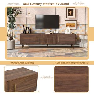 Mobile TV Mid-Century con 2 Cassetti, Consolle Multimediale Stile Rustico per TV fino a 80 Pollici, Mobile Contenitore per Intrattenimento da Soggiorno - Product Image 3