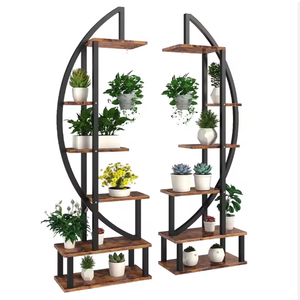 Support de plantes moderne en métal et bois, étagère à plusieurs niveaux pour pots de fleurs, présentoir de jardin pour la décoration de la maison et du balcon - Product Image 2