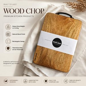 Tabla de cortar de madera de mango de una sola pieza WOOD CHOP, rectangular con asa, producto de cocina premium - Product Image 4