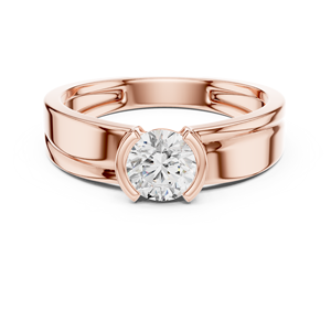 Rose Gold Lab Grown Diamond Solitaire Ring for Women, Round Cut Wide Band Engagement Ring, Modern Fine Jewelry <b>Gift</b> - Product Image 1
