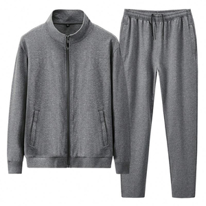 Ensemble de survêtement pour homme à col montant et fermeture éclair intégrale, veste unie et pantalon droit, 2 pièces, tenue de sport décontractée, vente en gros - Product Image 5
