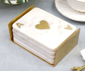 Marble <b>Coaster</b> <b>Set</b> Rectangle Gold Ace Design Non Slip Table Mats Glam Style 10 Mm Thick - Product Image 2