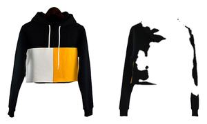 Hot <b>Sale</b> Custom Printed Long Sleeve Color Block Spliced Stand Collar Breathable Crop Hoodie <b>for</b> Women Winter Wholesale - Product Image 5