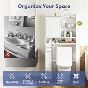 Mobiletto Moderno Bianco da Bagno Sopra WC 82,5x25x170 cm in MDF con 1 Ripiano Superiore + 2 Armadietti Chiusi + Porta Carta Igienica - Product Image 6