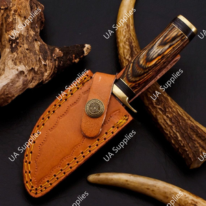 Premium Quality Hand Forged Damascus Steel Fixed Blade Drop Point EDC Camping Knife Pakka Wood Handle Brass Guard Razor Sharp - Product Image 6