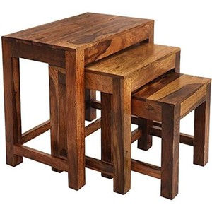 Sheesham Wood Nesting <b>Stool</b> Set 3-Piece Interlocking Wholesale India - Product Image 4