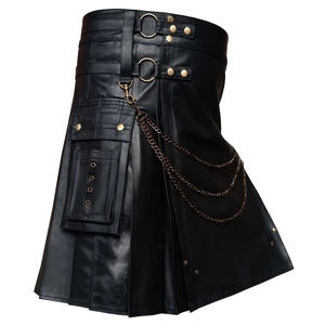 Custom Modern Utility Wear for Men Fashion <b>Black</b> <b>Leather</b> Scottish Highland Kilt - Product Image 1