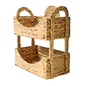 Eco-Friendly Water Hyacinth Tiered Diaper Caddy, Scalloped <b>Stacked</b> Organizer <b>Basket</b> for Nursery, Cosmetics & Bathroom <b>Storage</b> - Product Image 4