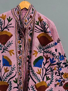 Handcrafted Indian Traditional Suzani Embroidery Cotton Jacket Vintage Kantha <b>Quilted</b> Short Coat Handmade Outerwear - Product Image 3