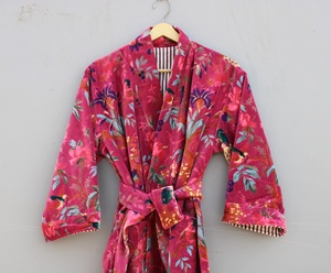 Nouvelle arrivée, robe kimono en velours de coton, longue robe de chambre, vêtement de nuit doux, poche, fermeture à cordon, vêtements de détente pour femmes, col en V, floral - Product Image 4