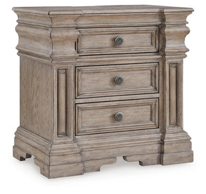Signature Design by Ashley Blairhurst 3 drawer nightstand featuring a light grayish brown finish and classic style column detail - Product Image 1