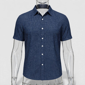Men's <b>Navy</b> <b>Blue</b> Short Sleeve Button Up Casual <b>Shirt</b> Turn-down Collar Breathable Cotton Poplin Fabric Summer Wear - Product Image 2