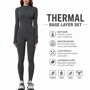 Conjunto Térmico Personalizado para Mujer - Transpirable, Tallas Grandes, Material Spandex/Nylon, Manga Corta, Cuello Redondo, para Clima Frío - Product Image 1
