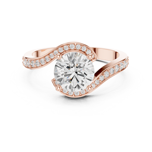 Bague de fiançailles en or rose avec diamant de laboratoire, sertissage halo pavé, fabricant de bijoux fins sur mesure pour mariages - Product Image 1