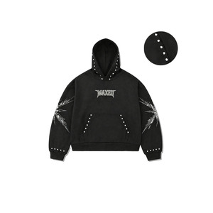 Custom DTG Print Graphic Hoodies Rivet <b>Studs</b> Rhinestone 100% Cotton Heavyweight Boxy Fit Pullover OEM Factory Fleece Streetwear - Product Image 2
