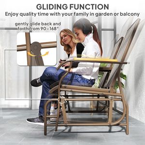 "Courtyard Iron 2 Person Glider Bench <b>Swing</b> Chair Loveseat with Table Light Mixed Brown Steel <b>Frame</b>" - Product Image 5