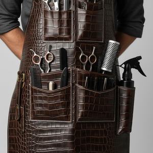 Delantal de Barbero de Cuero con Estampado de Cocodrilo |   Bolso de Peluquería Reutilizable Marrón Oscuro con Múltiples Bolsillos para Estilistas |   Ajustable y Cómodo - Product Image 5