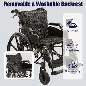 Fauteuil roulant manuel pliable avec freins à main avant et arrière de 18 pouces, roues arrière à dégagement rapide de 24 pouces, technologie nanométrique - Product Image 2