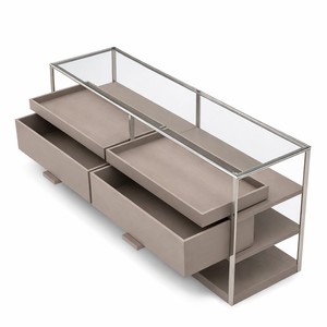 ตู้ข้างเตียงไม้และกระจกสไตล์ร่วมสมัยพร้อมโครงโลหะ - ตู้เก็บของห้องนั่งเล่นทันสมัย - ตู้แบบร่วมสมัยสั่งทำพิเศษ - Product Image 2