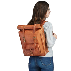 Genuine <b>Leather</b> Roll Top <b>Backpack</b> Vintage Style Durable Softback with Buckle Closure Unisex <b>Laptop</b> Compartment 20-39Litre Should - Product Image 3