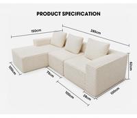 Cómodo Sofá Modular de Terciopelo con Dimensiones de 285x100x62cm y Estructura de Bloques Independientes para una Sala de Estar Espaciosa