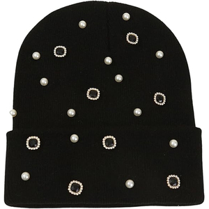 Black Rhinestone Beanie Hat Ribbed Knit <b>Winter</b> <b>Cap</b> Unisex Soft Warm Stretch Skull <b>Cap</b> Custom OEM Supplier - Product Image 3