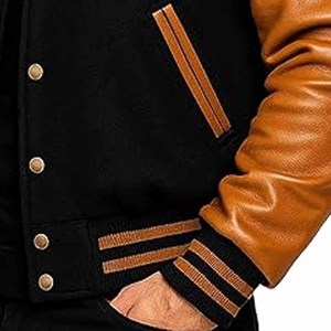 Mens Plus Size Casual <b>Slim</b> <b>Fit</b> Wool Varsity <b>Jacket</b> with Sheep Fur Trim-Customizable Colors & Logos - Product Image 2