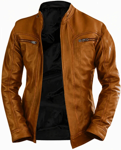 Blouson moto en cuir PU violet clair pour homme, col montant, fermeture éclair, coupe ajustée, manches classiques, idéal pour l'automne - Product Image 5