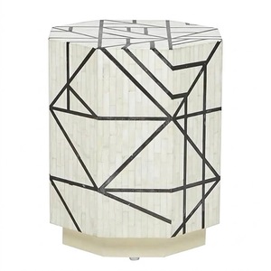 Tabouret de luxe personnalisé fait main en os incrusté, forme sablier, vente en gros, mobilier en os incrusté, motif feuille, accent en résine noire incrustée - Product Image 2