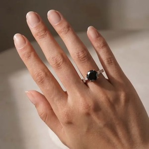 925 Black Moissanite 4.0 Carat Hidden Halo 4 Prong Round Cut Rose Gold Plated Promise <b>Ring</b> Women's <b>Indian</b> Supplier. - Product Image 4