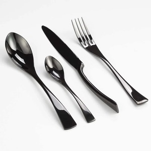 Ensemble de couverts modernes en métal noir mat, finition miroir haute brillance, passe au lave-vaisselle, couverts de mariage - Product Image 1