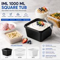 Damati 1000 ML IML Boîte carrée en plastique PP de qualité alimentaire avec couvercle à fermeture sécurisée, personnalisable, pour emballage de crème glacée, produits laitiers, bonbons et plats à emporter