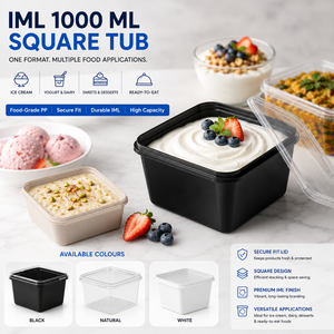 Pot carré en plastique PP de qualité alimentaire de 1000 ml avec couvercle à fermeture sécurisée pour la crème glacée, les produits laitiers, les bonbons et les plats à emporter - Product Image 3