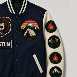 <b>Custom</b> Logo Men's Winter Fleece Wool Bomber Embroidery Patchwork Reversible Eco-Friendly Varsity <b>Jacket</b> - Product Image 3